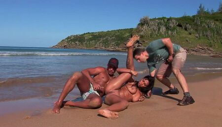 Babalu takes dicks in each hole on the sandy beach