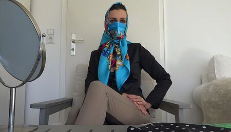 Worn 4 different satin scarf masks with a headscarf