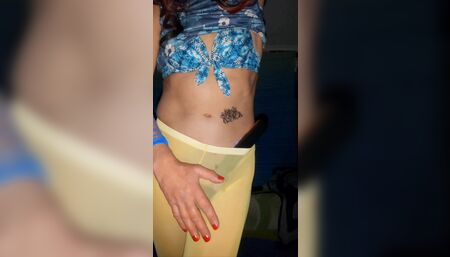 Playing in my yellow tights and wand