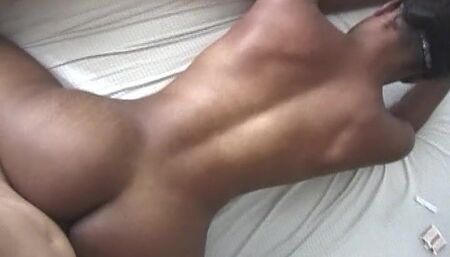 Nasty ebony chick gives a nice head to her lovely white boy