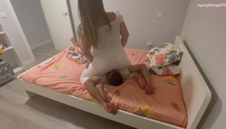 Facesitting farts in white jeans