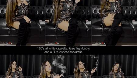 120’s cigarette, knee high boots and a 60’s inspired minidress
