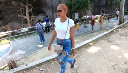 Amateur teen couple visits animal park