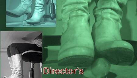 Tiny cock has an ejaculation under her huge knee high leather boots - Director's Cut
