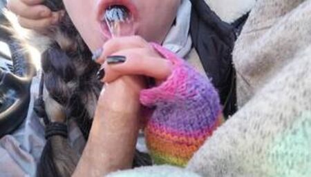 Parking Lot Blowjob Ends in a Cum Bubble Mouthpie