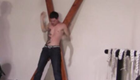 Sub boy Justen Moore bound and flogged by his master