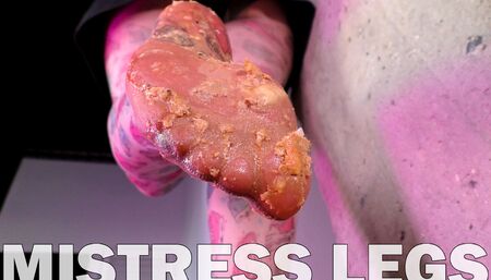 Squeezing meat burger by beautiful mistress legs in sheer pantyhose full clip