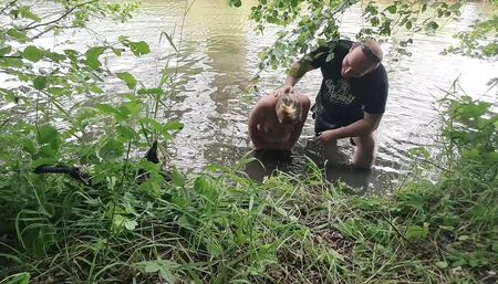Ass Kick into the lake ,  keep hoe's mouth clean - breath control and water punishment for submissive Emily Addams