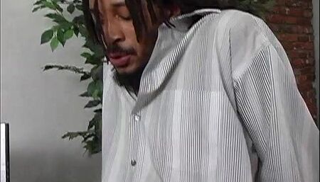 Busty brunette teen seduces her boss and rides his big black cock