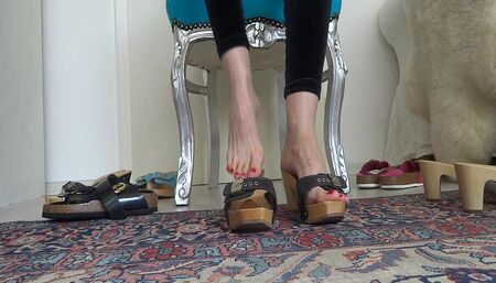 5 pairs of shoes with pads wooden mules and flat slippers