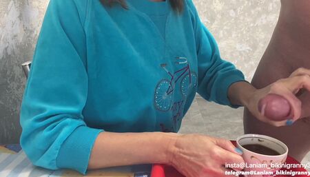 Cream cum coffee for granny cfnm food fetish