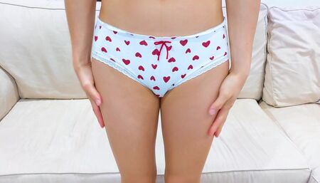 College girl in sexy panties rubbing cock with huge cum