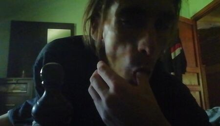 After going to play with the bicycle, he eats his semen