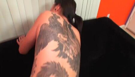 Gorgeous 20 year old Filipina with back tattoo gets her tiny pussy fucked and creampied