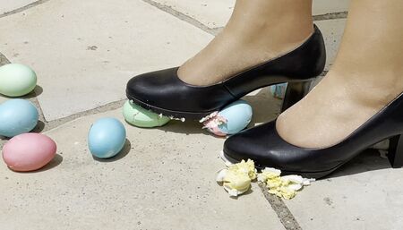 Crushing easter eggs in my heels and pantyhose