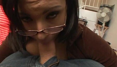 Nerdy busty tutor sucks and rides her student's cock