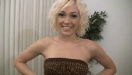 Busty blonde teen strips naked before playing with her dildo