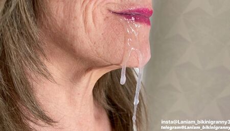 Stepmom deepthroat  cum in mouth drain  balls fetish .