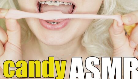 Braces fetish jelly candy ASMR close up eating food