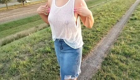 walk in a transparent blouse