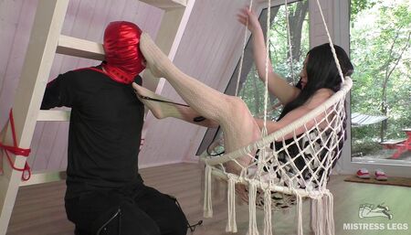 Foot Gagging And Ass Worship Of Mistress In Sexy White Fishnets