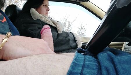 Hitchiker girl pays for the ride with her mouth and pussy