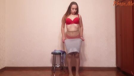 Cute College Girl Lisa Modeling Different Pantyhose For A Tease