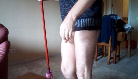 John is whiping the floor naked on the bottom