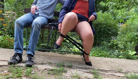 OMG! Lustful female business lady does it outdoor