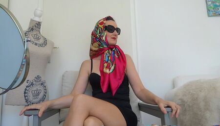 Four satin scarfs fitting - jerk off while you sniff my scarf