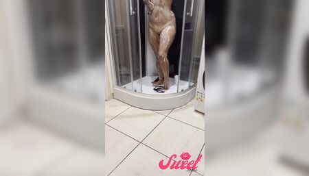 Jasmine showers in a wet t-shirt and wet panties - Sweet Arabic Real Amateur