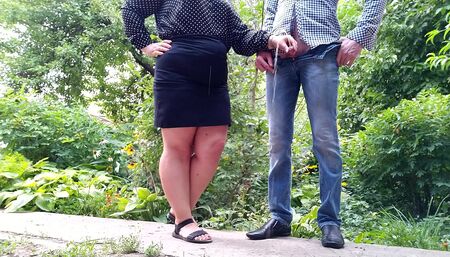 Hot bbw in short skirt helps man give golden shower