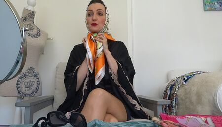 3 satin scarfs fitting with jerk off game