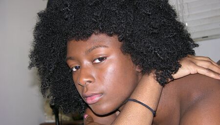 African American college student with big afro hairstyle modeling nude - kit from true amateur models