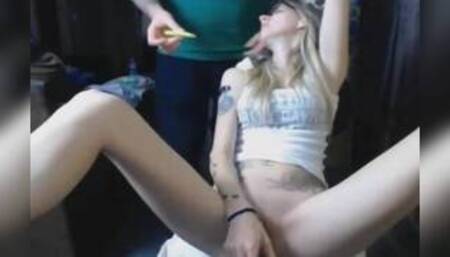 Attractive Babe Sucking Cock while Masturbating