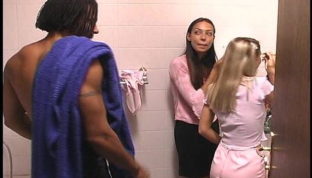 Jock fucks two white girls in the college dorm