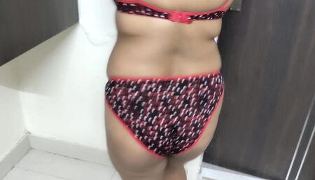 My aunty shows her red panties and bra and teaches me sex