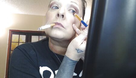 Doing make up dangling smoke