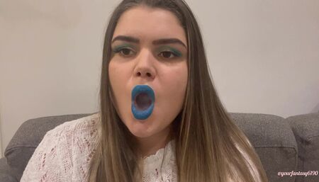 Play with smoke with light blue lipstick