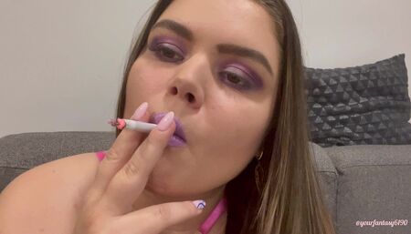 Play with smoke with metallic purple lipstick