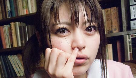 Plump and cute big tits Momoka digging her nose