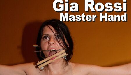 Gia Rossi & Master Hand BDSM gagged clamped pee whipped