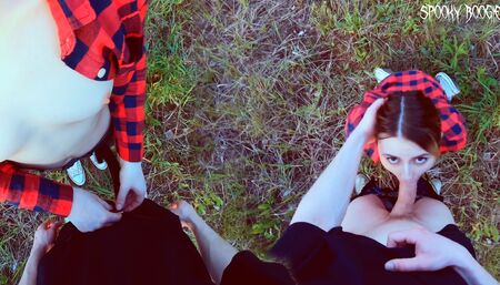 POV: Cum on my small tities and pretty face after blowjob and handjob ourdoors - Amateur Teen Spooky Boogie