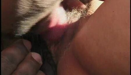 Vintage busty ebony gets licked and fucked on the poolside