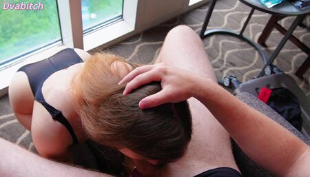 POV thick girl gags on bf dick