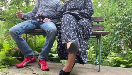 Hot handjob latex glove cock outdoor and take glove for cuckold hubby