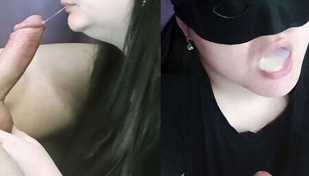 Learns suck deep and squeezes. Swallows all cum