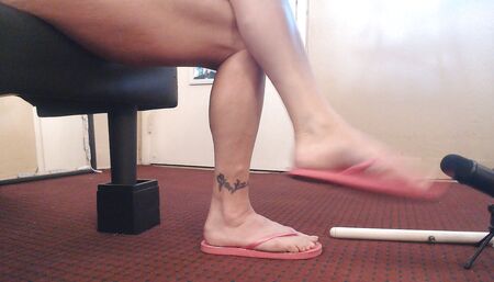 ASMR pink striped filthy flip flops