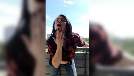 Horny woman peeing in pants