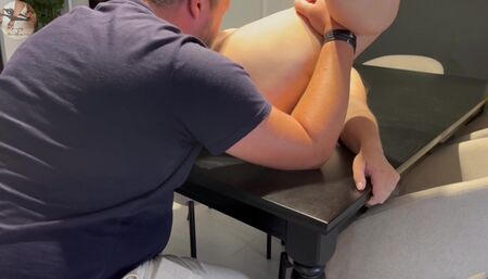 Lexi is served on the dinner table, and Luca eats her and makes her squirt and cum